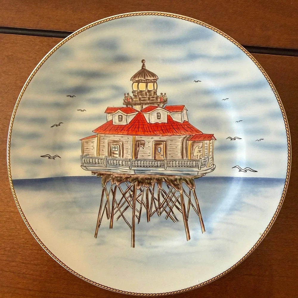Royal Norfolk Lighthouse Salad Plates Set of 4 Nautical Coastal 7.5 Inch Ceramic